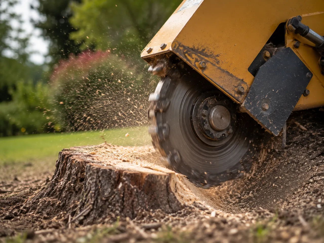 Stump grinding equipment working on a tree stump